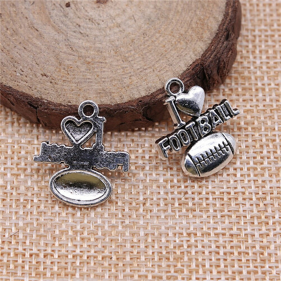 WYSIWYG 10pcs 20x18mm I Heart Football Charms For Jewelry Making Antique Silver Color Antique Bronze Color DIY Jewelry Making