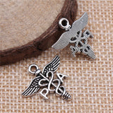WYSIWYG 10pcs 20x19mm Antique Silver Color Pa Medical Caduceus Symbol Charms For Jewelry Making