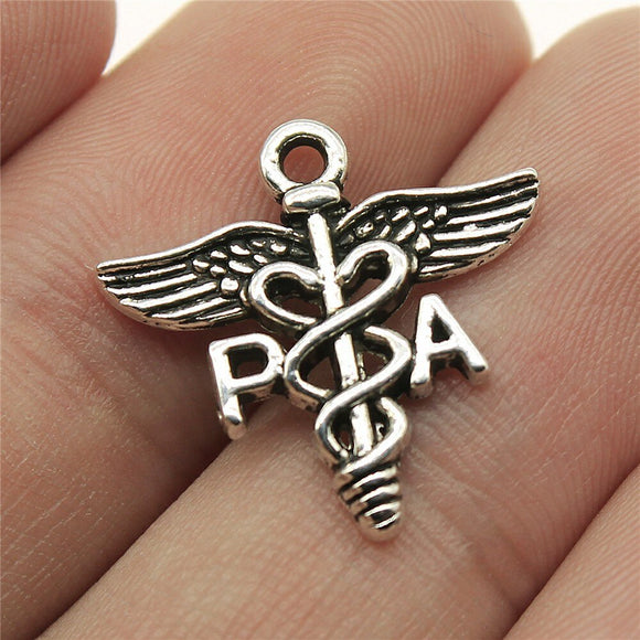 WYSIWYG 10pcs 20x19mm Antique Silver Color Pa Medical Caduceus Symbol Charms For Jewelry Making