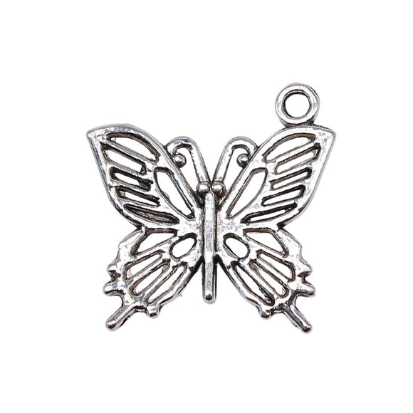 WYSIWYG 10pcs 20x19mm Charms Hollow Butterfly Antique Silver Color DIY Handmade Craft For Necklace