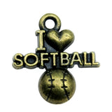 WYSIWYG 10pcs 20x19mm I Love Softball Charms DIY Jewelry Findings Antique Silver Color Antique Bronze Color For Jewelry Making
