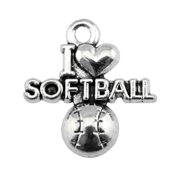 WYSIWYG 10pcs 20x19mm I Love Softball Charms DIY Jewelry Findings Antique Silver Color Antique Bronze Color For Jewelry Making