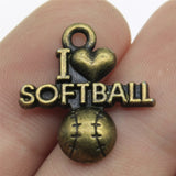 WYSIWYG 10pcs 20x19mm I Love Softball Charms DIY Jewelry Findings Antique Silver Color Antique Bronze Color For Jewelry Making