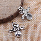 WYSIWYG 10pcs 20x19mm I Love Softball Charms DIY Jewelry Findings Antique Silver Color Antique Bronze Color For Jewelry Making