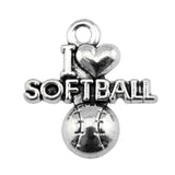 WYSIWYG 10pcs 20x19mm I Love Softball Charms DIY Jewelry Findings Antique Silver Color Antique Bronze Color For Jewelry Making