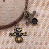 WYSIWYG 10pcs 20x19mm I Love Softball Charms DIY Jewelry Findings Antique Silver Color Antique Bronze Color For Jewelry Making