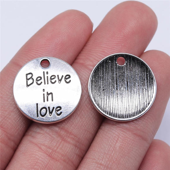 WYSIWYG 10pcs 20x20mm Believe In Love Charms For Jewelry Making Antique Silver Color Charm Pendant Jewelry Accessories