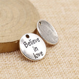 WYSIWYG 10pcs 20x20mm Believe In Love Charms For Jewelry Making Antique Silver Color Charm Pendant Jewelry Accessories