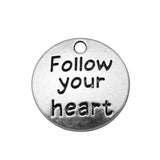 WYSIWYG 10pcs 20x20mm Follow Your Heart Charms For Jewelry Making Antique Silver Color Charm Pendant Jewelry Accessories