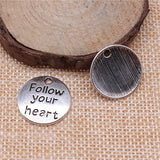 WYSIWYG 10pcs 20x20mm Follow Your Heart Charms For Jewelry Making Antique Silver Color Charm Pendant Jewelry Accessories