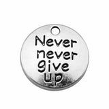 WYSIWYG 10pcs 20x20mm Never Never Give Up Charms For Jewelry Making Antique Silver Color Charm Pendant Jewelry Accessories