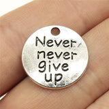 WYSIWYG 10pcs 20x20mm Never Never Give Up Charms For Jewelry Making Antique Silver Color Charm Pendant Jewelry Accessories