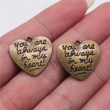 WYSIWYG 10pcs 20x21mm Pendant You Are Always In My Heart Engraved Letter Pendants Handmade DIY Jewelry Findings Accessories