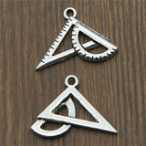 WYSIWYG 10pcs 20x21mm Protractor Triangle Ruler Maths Charms Antique Silver Color Triangle Charm Pendant DIY Jewelry Making
