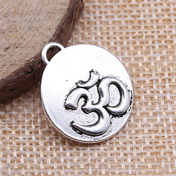 WYSIWYG 10pcs 20x23mm Double-Sided Om Round Pendant Charms Antique Silver Color For Jewelry Making Zinc Alloy Jewelry Findings