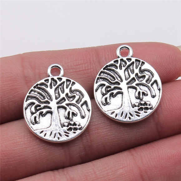 WYSIWYG 10pcs 20x24mm Round Double-Sided Tree Pendant Charms Antique Silver Color For Jewelry Making Jewelry Findings