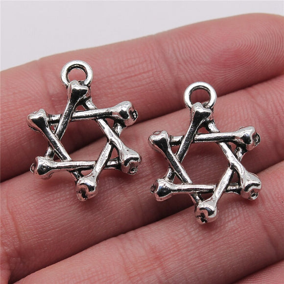 WYSIWYG 10pcs 20x26mm Bone Star of David Pendant Charms Antique Silver Color For Jewelry Making Zinc Alloy Jewelry Findings