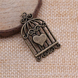 WYSIWYG 10pcs 20x33mm 2 Colors Antique Bronze Plated Bird Cage Pendant Heart Birdcage Pendant Bird Cage Charm
