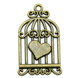 WYSIWYG 10pcs 20x33mm 2 Colors Antique Bronze Plated Bird Cage Pendant Heart Birdcage Pendant Bird Cage Charm