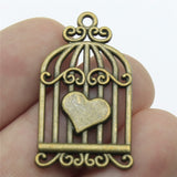 WYSIWYG 10pcs 20x33mm 2 Colors Antique Bronze Plated Bird Cage Pendant Heart Birdcage Pendant Bird Cage Charm
