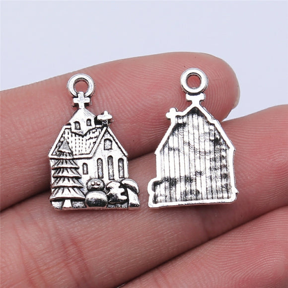 WYSIWYG 10pcs 21x14mm House Pendant Charms Antique Silver Color For Jewelry Making Zinc Alloy Jewelry Findings
