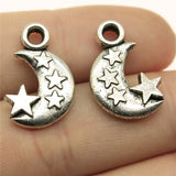 WYSIWYG 10pcs 21x14x3mm 2 Colors Antique Silver Color Antique Bronze Plated Moon And Stars Pendant Crescent Moon Stars Charm