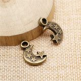 WYSIWYG 10pcs 21x14x3mm 2 Colors Antique Silver Color Antique Bronze Plated Moon And Stars Pendant Crescent Moon Stars Charm
