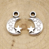 WYSIWYG 10pcs 21x14x3mm 2 Colors Antique Silver Color Antique Bronze Plated Moon And Stars Pendant Crescent Moon Stars Charm