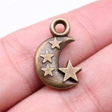 WYSIWYG 10pcs 21x14x3mm 2 Colors Antique Silver Color Antique Bronze Plated Moon And Stars Pendant Crescent Moon Stars Charm