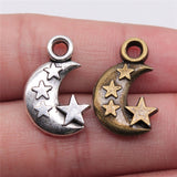 WYSIWYG 10pcs 21x14x3mm 2 Colors Antique Silver Color Antique Bronze Plated Moon And Stars Pendant Crescent Moon Stars Charm