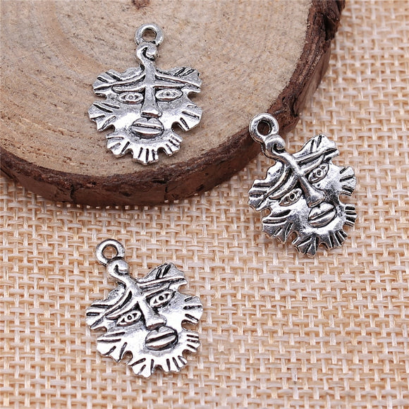 WYSIWYG 10pcs 21x15mm Double Sided Face Leaf Charms Antique Silver Color Pendant Charms For Jewelry Making Jewelry Accessories EF3710