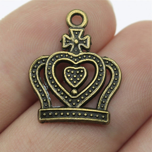 WYSIWYG 10pcs 21x17mm Cross Crown Charms For Jewelry Making Vintage Antique Bronze Color Jewelry Findings