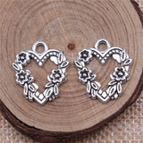 WYSIWYG 10pcs 21x18mm Antique Silver Color Flowers Peach Heart Charms Pendant For Jewelry Making DIY Jewelry Findings