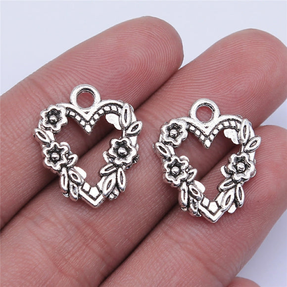 WYSIWYG 10pcs 21x18mm Antique Silver Color Flowers Peach Heart Charms Pendant For Jewelry Making DIY Jewelry Findings