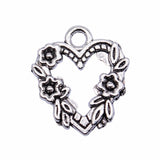 WYSIWYG 10pcs 21x18mm Antique Silver Color Flowers Peach Heart Charms Pendant For Jewelry Making DIY Jewelry Findings