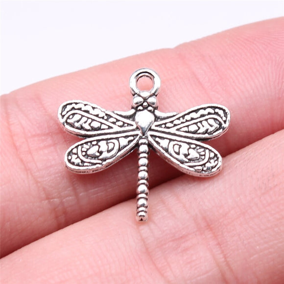 WYSIWYG 10pcs 21x19mm Charms Dragonfly Antique Making Pendant Fit Vintage Tibetan Bronze Silver Color DIY Handmade Jewelry