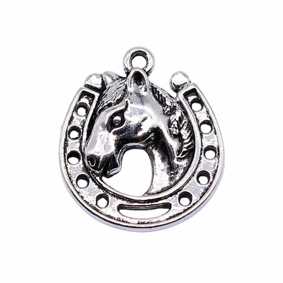 WYSIWYG 10pcs 21x19mm Horseshoe Horse Pendant Charms Antique Silver Color For Jewelry Making Zinc Alloy Jewelry Findings