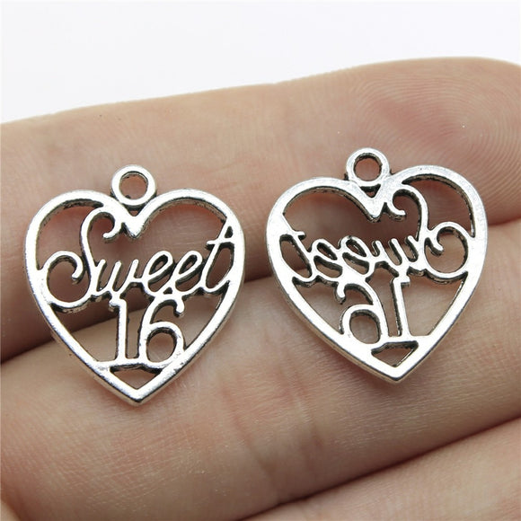 WYSIWYG 10pcs 21x19mm Sweet 16 Age Charm Charms For Jewelry Making Sweet 16 Age Heart Charms