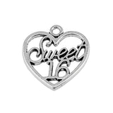 WYSIWYG 10pcs 21x19mm Sweet 16 Age Charm Charms For Jewelry Making Sweet 16 Age Heart Charms