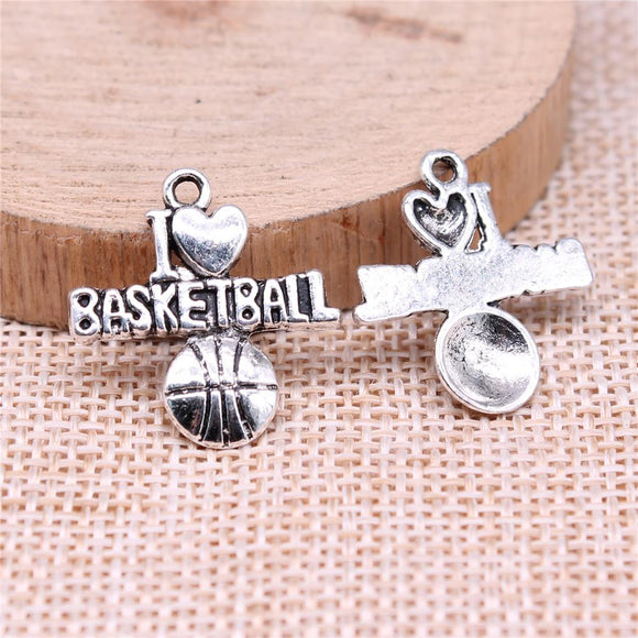 WYSIWYG 10pcs 21x20mm I Heart Basketball Charms For Jewelry Making Antique Silver Color Antique Bronze Color DIY Jewelry Making
