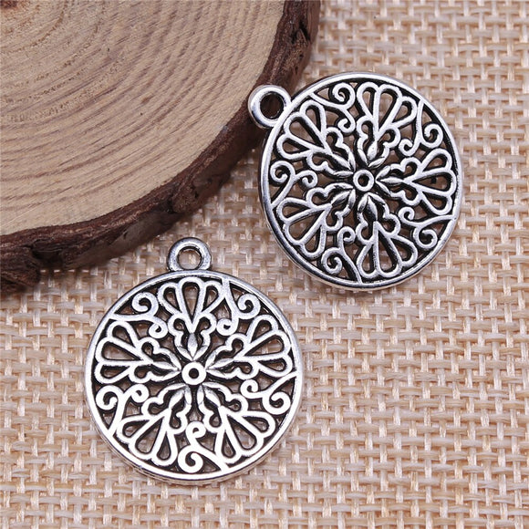 WYSIWYG 10pcs 21x21mm/39x39mm Antique Silver Color Hollow Flower Pattern Charms Pendant For Jewelry Making DIY Jewelry Findings