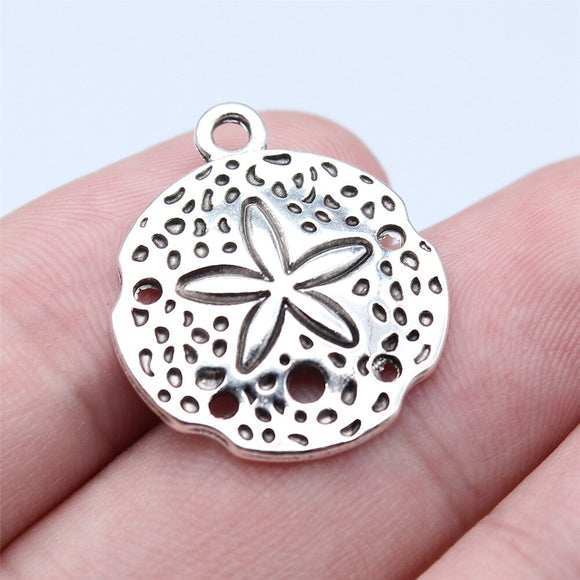 WYSIWYG 10pcs 21x26mm Antique Silver Color Sand Dollar Charms Pendant For DIY Jewelry Making Handmade Jewelry Craft Findings