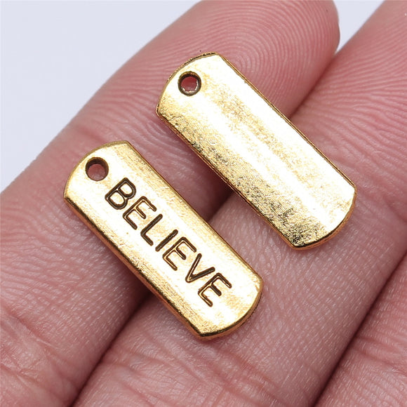 WYSIWYG 10pcs 21x8mm Believe Tag Charm Pendants For Jewelry Making Antique Gold Color Believe Tag Pendants Charm Believe Tag