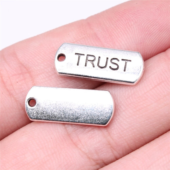 WYSIWYG 10pcs 21x8mm Trust Tag Charm Pendants For Jewelry Making Antique Silver Color Trust Pendants Charm