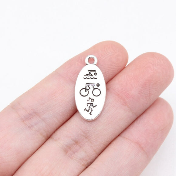 WYSIWYG 10pcs 22x10mm Antique Silver Color Triathlon Swimming Bike Running Charms For Jewelry Making