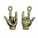 WYSIWYG 10pcs 22x13mm Antique Silver Color Antique Bronze I Love You Hand Charm I Love You Gesture Charm