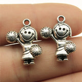 WYSIWYG 10pcs 22x15mm Girl Cheerleaders Charms Antique Silver Color Pendant Charms For Jewelry Making Jewelry Findings