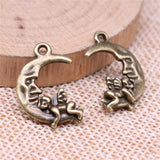 WYSIWYG 10pcs 22x16mm Moon Angel Charms For Jewelry Making Antique Silver Plated Antique Bronze Color Jewelry Findings