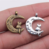 WYSIWYG 10pcs 22x18mm Charm Crescent Moon Cat Moon And Cat Charms For Jewelry Making EF3719