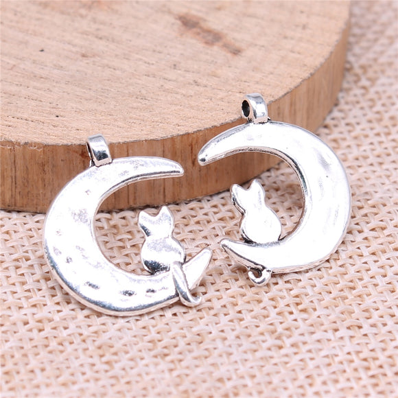 WYSIWYG 10pcs 22x18mm Charm Crescent Moon Cat Moon And Cat Charms For Jewelry Making EF3719